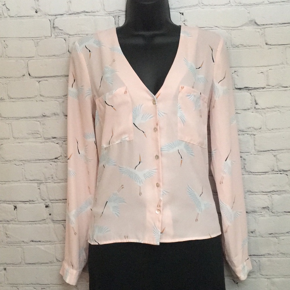 PALE PINK BLOUSE WITH CRANES